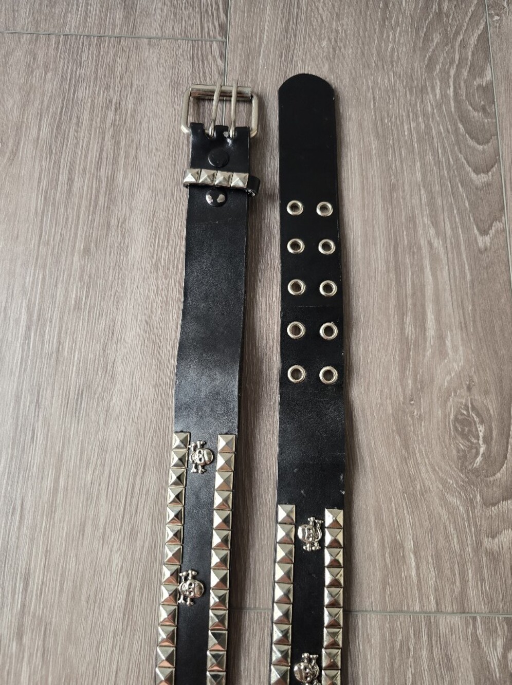 Studded Leather Belt Pyramid Studs Skull Crossbones Punk Emo Black Size L Y2K